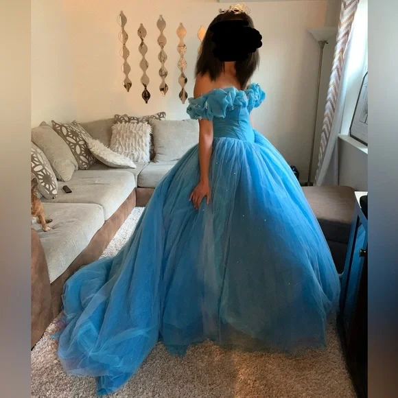 Cinderella dress worn once, color blue, size large, hoop skirt, corset is laceup - Picture 2 of 7